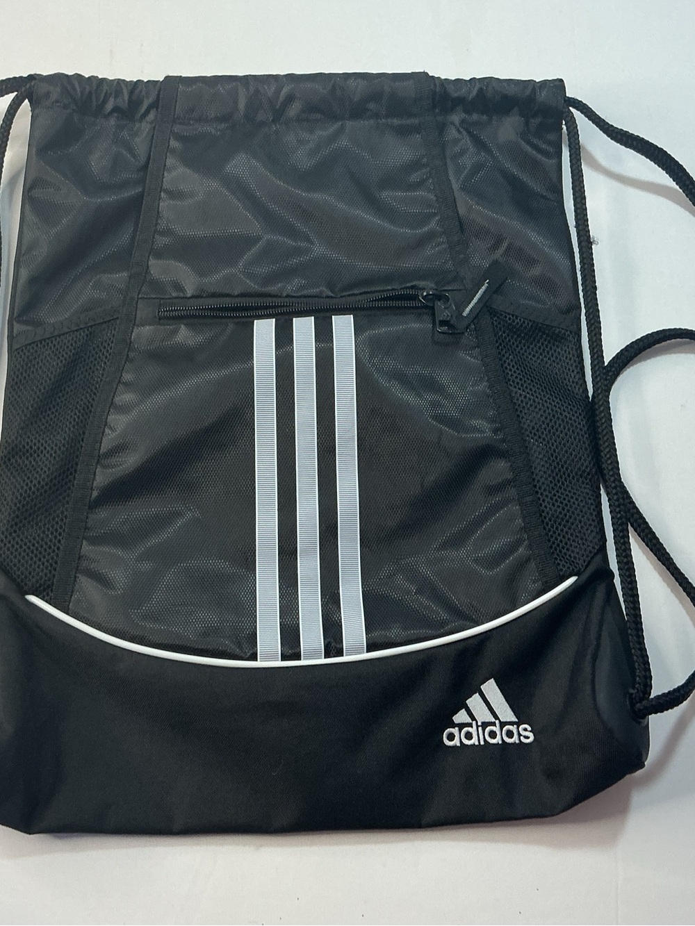 adidas Black Drawstring Gym Sack with White Three-Stripes